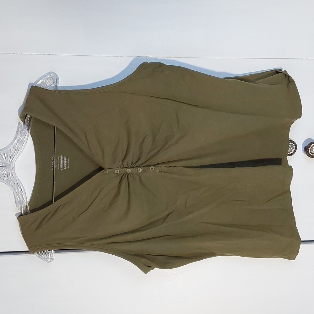 Merona- Womens Green Tank Top w/ Front Ruching & Buttons Neutral Sz.1X